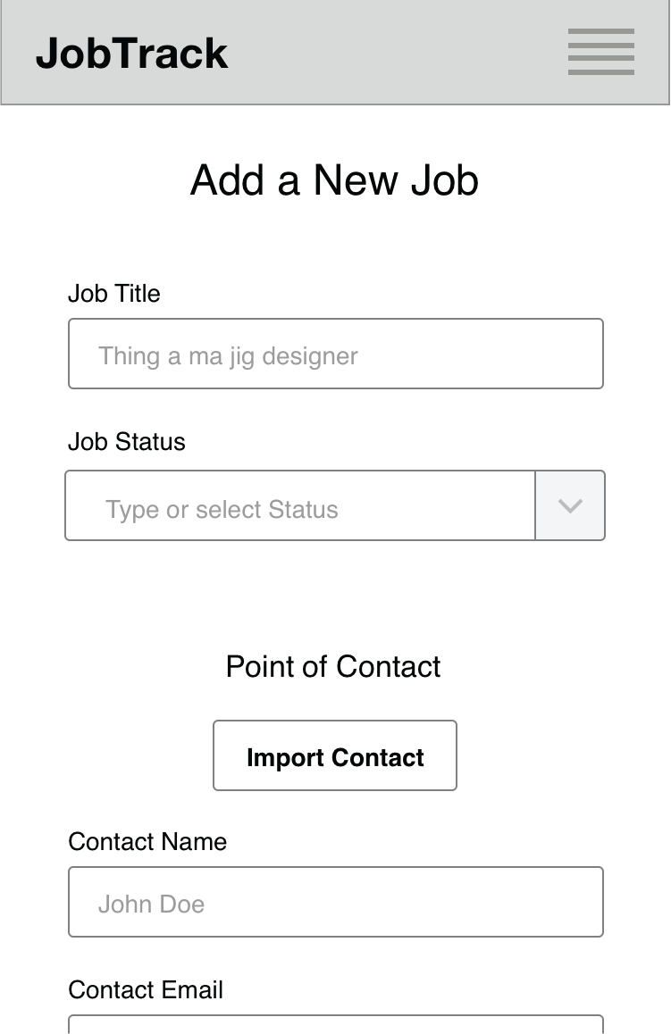 Wireframe: Manually adding a new job